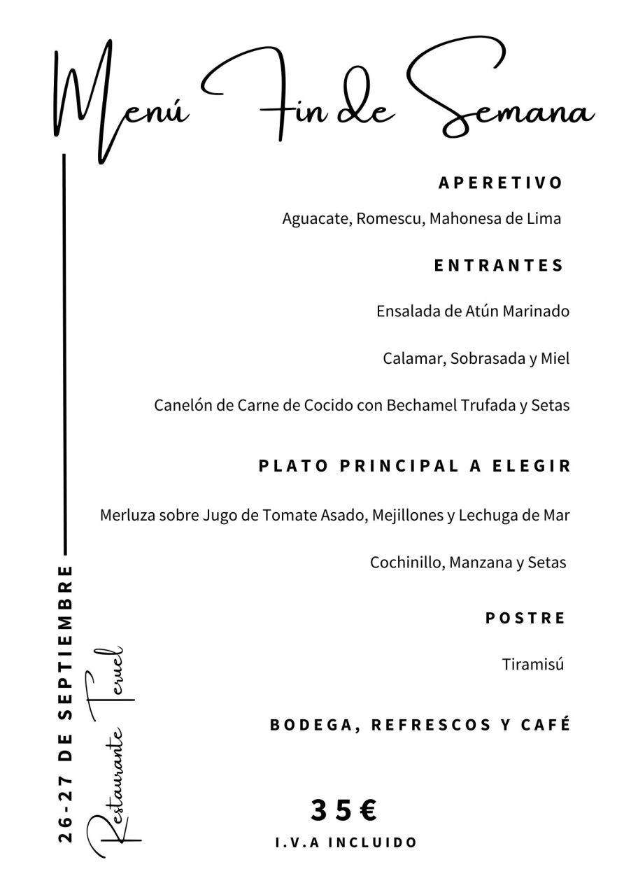 MENÚ ESPECIAL DE FIN DE SEMANA.