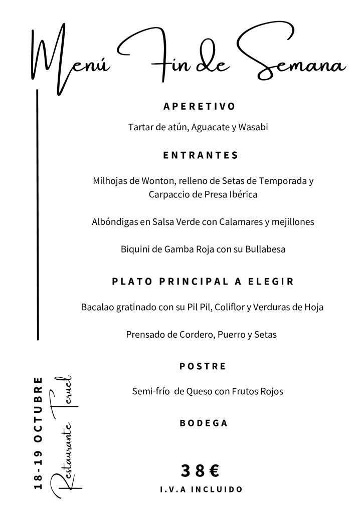 MENÚ ESPECIAL DE FIN DE SEMANA.