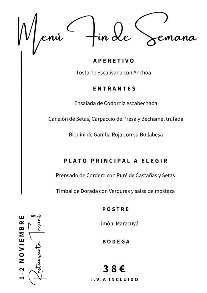MENÚ ESPECIAL DE FIN DE SEMANA.