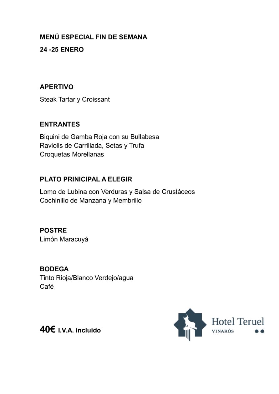 MENÚ ESPECIAL FIN DE SEMANA