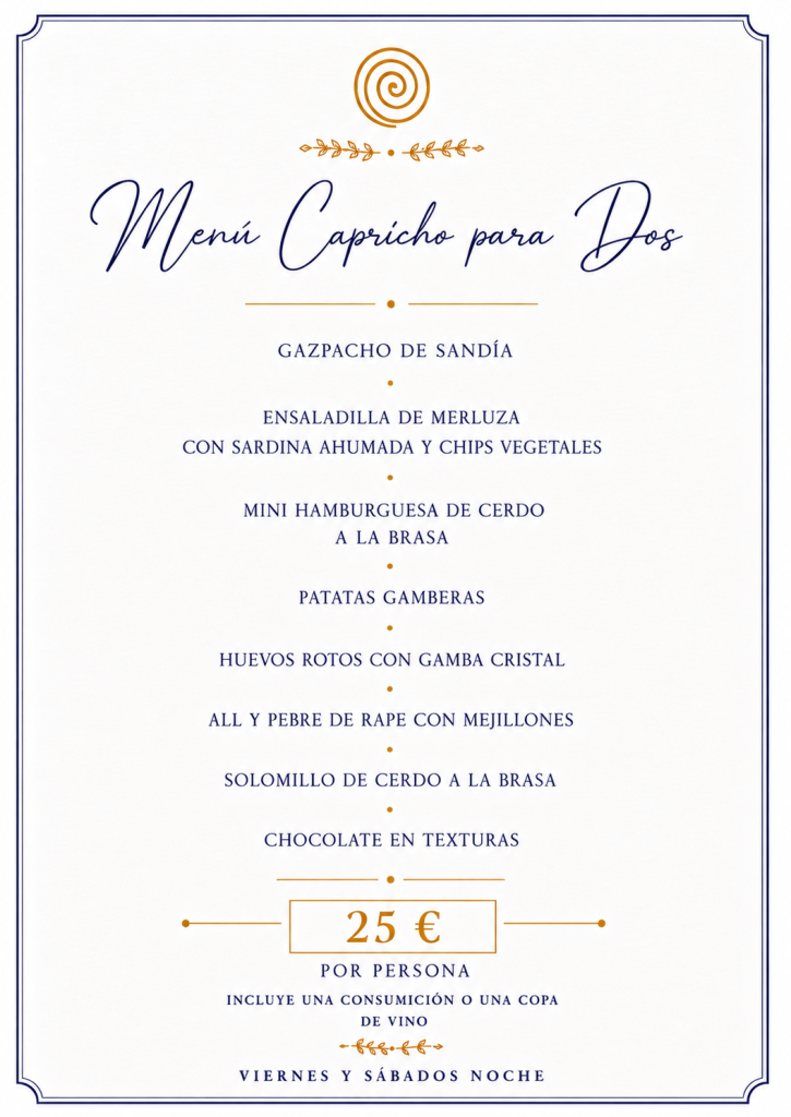 MENÚ CAPRICHO PARA DOS