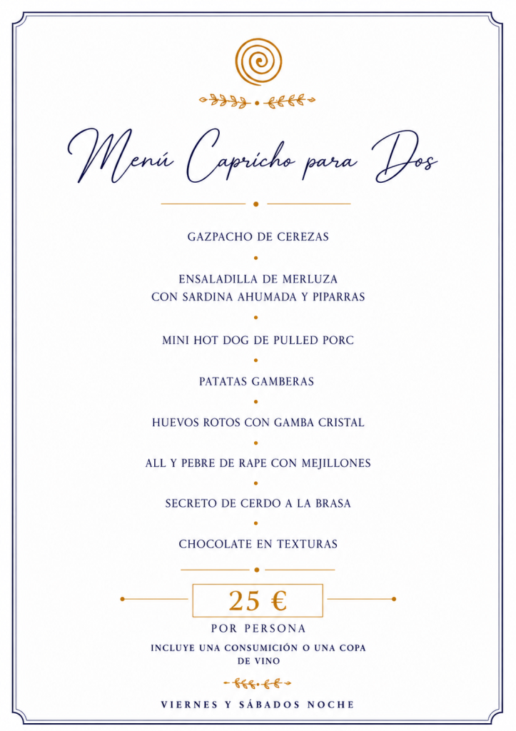 MENÚ CAPRICHO PARA DOS