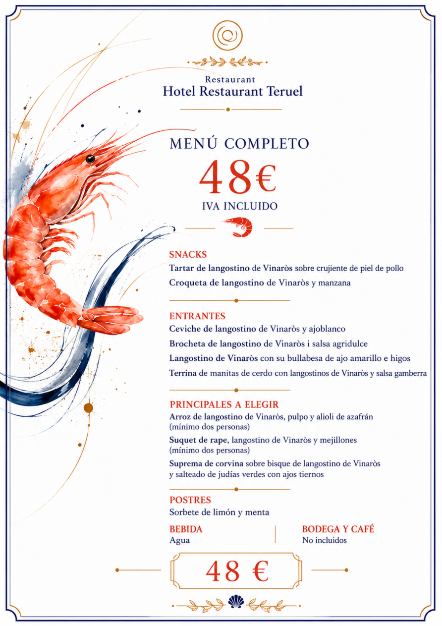MENÚ ESPECIAL XVIII JORNADAS DE LA COCINA DEL LANGOSTINO DE VINARÒS