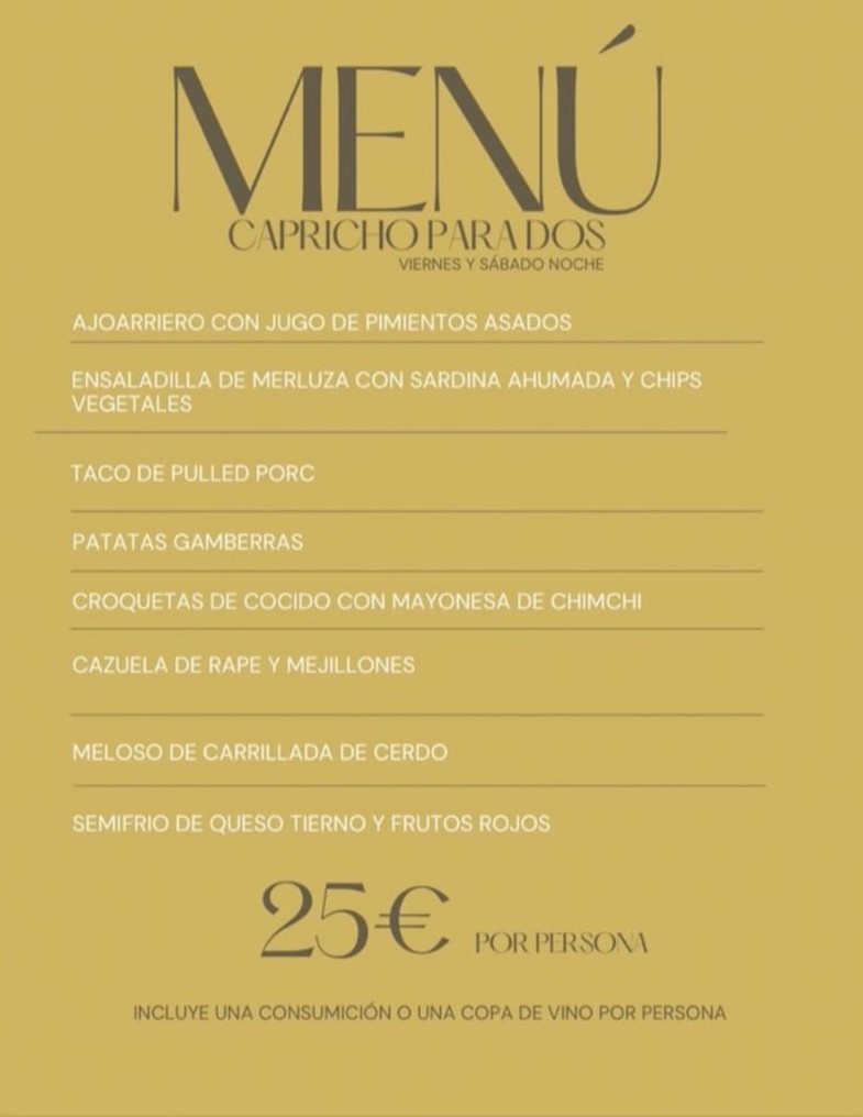 MENÚ CAPRICHO PARA DOS